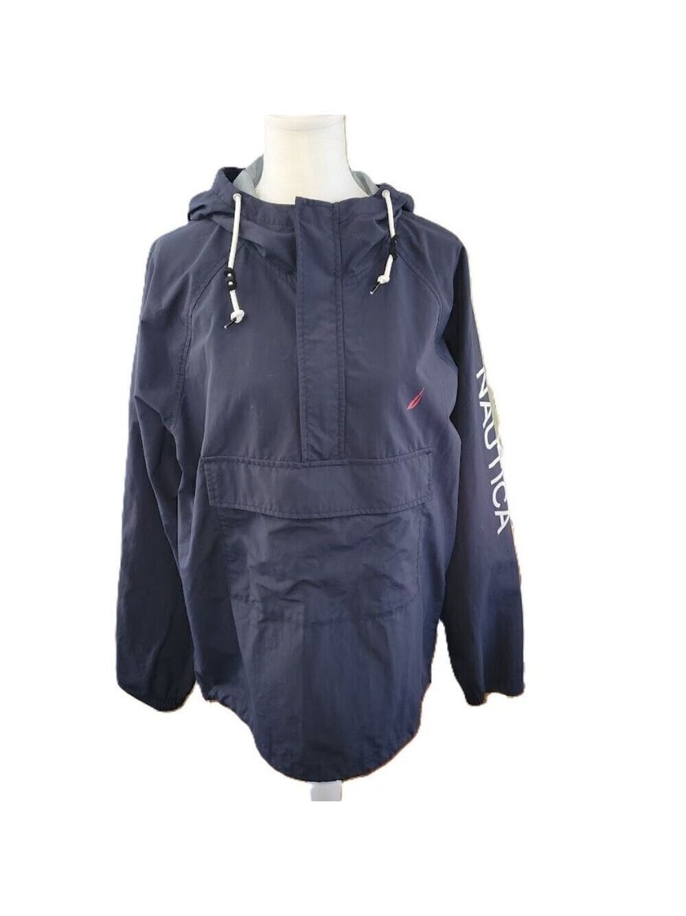 Nautica Pullover 1/4 Zip Windbreaker With Pouch & Hood Navy Blue Men's Size M